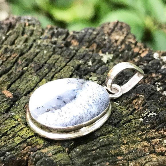 925 Sterling Silver Blue & White Agate Gemstone Rare Vintage Pendant - Picture 5 of 6